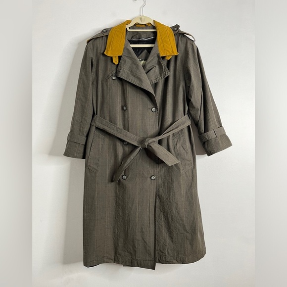 Vintage Fleet Street Glen Plaid Cotton Trench Coat Belted Double Breast Size 14 - Picture 1 of 12